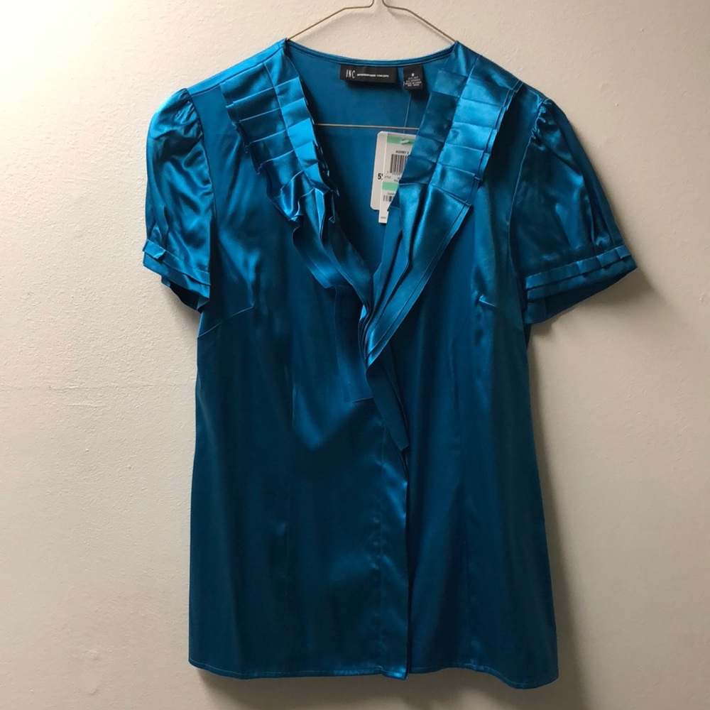 NWT INC vibrant blue short sleeve blouse